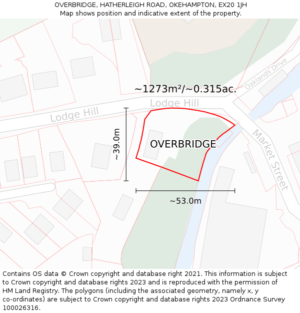 OVERBRIDGE, HATHERLEIGH ROAD, OKEHAMPTON, EX20 1JH: Plot and title map
