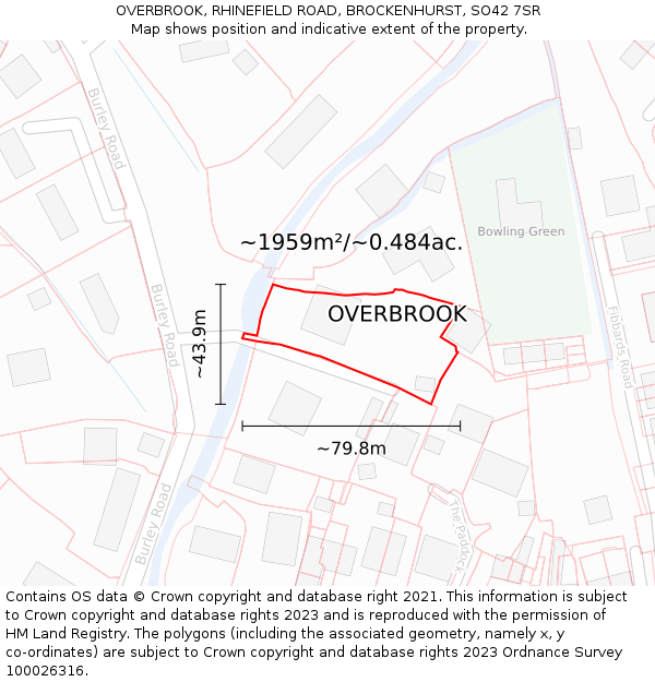 OVERBROOK, RHINEFIELD ROAD, BROCKENHURST, SO42 7SR: Plot and title map