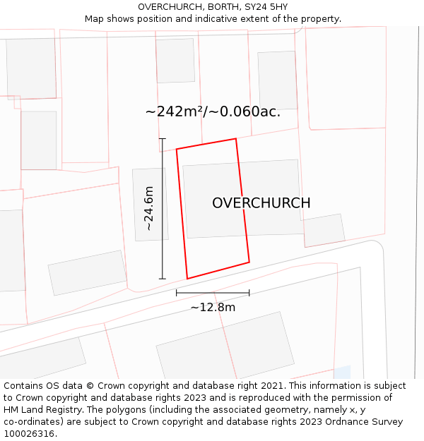 OVERCHURCH, BORTH, SY24 5HY: Plot and title map