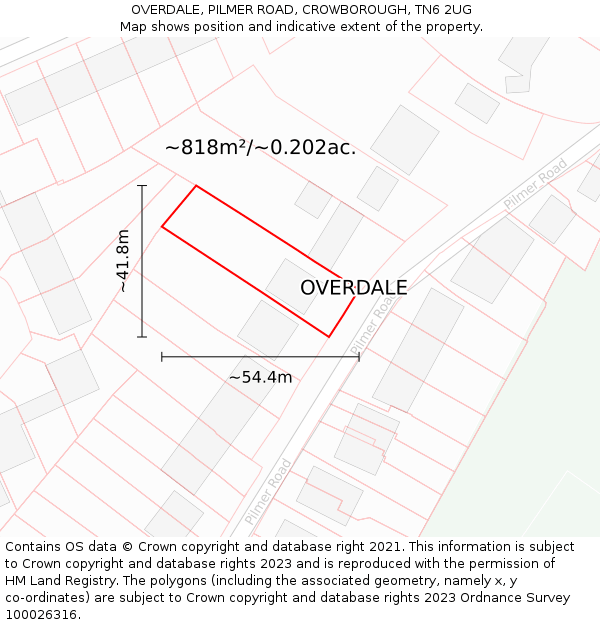 OVERDALE, PILMER ROAD, CROWBOROUGH, TN6 2UG: Plot and title map