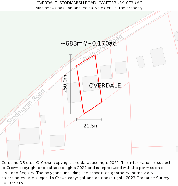 OVERDALE, STODMARSH ROAD, CANTERBURY, CT3 4AG: Plot and title map