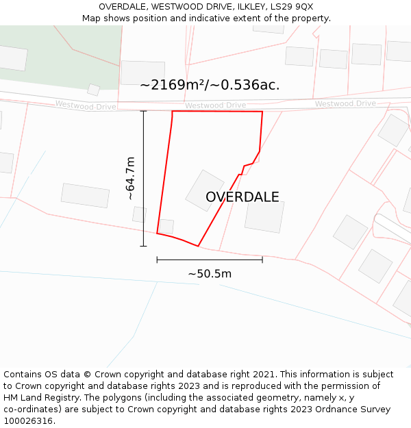 OVERDALE, WESTWOOD DRIVE, ILKLEY, LS29 9QX: Plot and title map