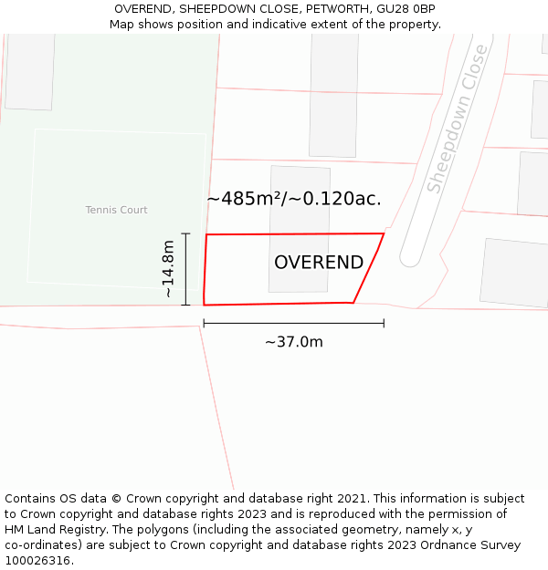 OVEREND, SHEEPDOWN CLOSE, PETWORTH, GU28 0BP: Plot and title map