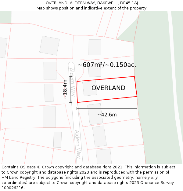 OVERLAND, ALDERN WAY, BAKEWELL, DE45 1AJ: Plot and title map