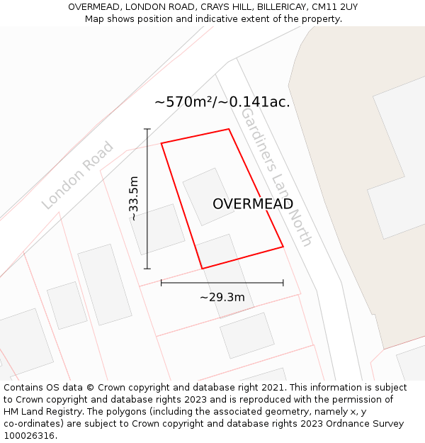 OVERMEAD, LONDON ROAD, CRAYS HILL, BILLERICAY, CM11 2UY: Plot and title map