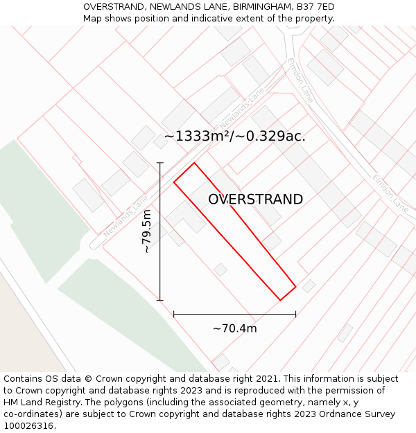 OVERSTRAND, NEWLANDS LANE, BIRMINGHAM, B37 7ED: Plot and title map