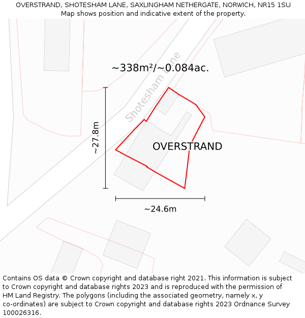 OVERSTRAND, SHOTESHAM LANE, SAXLINGHAM NETHERGATE, NORWICH, NR15 1SU: Plot and title map