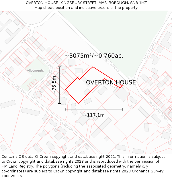 OVERTON HOUSE, KINGSBURY STREET, MARLBOROUGH, SN8 1HZ: Plot and title map