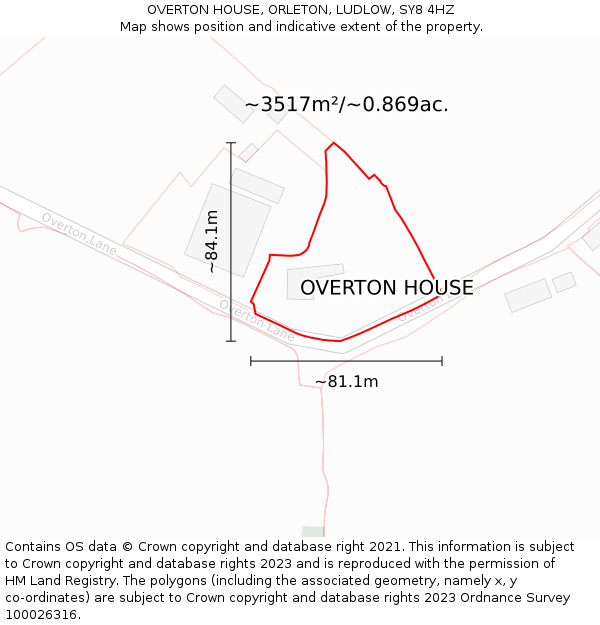 OVERTON HOUSE, ORLETON, LUDLOW, SY8 4HZ: Plot and title map