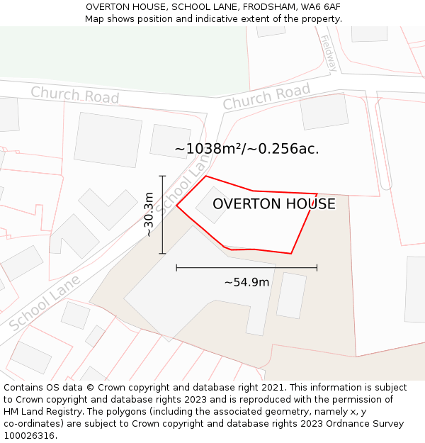OVERTON HOUSE, SCHOOL LANE, FRODSHAM, WA6 6AF: Plot and title map