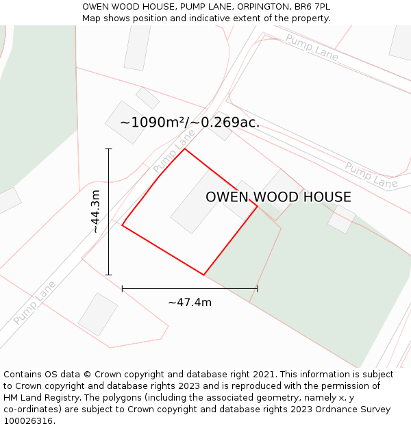 OWEN WOOD HOUSE, PUMP LANE, ORPINGTON, BR6 7PL: Plot and title map