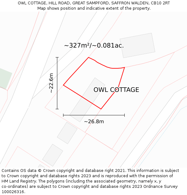 OWL COTTAGE, HILL ROAD, GREAT SAMPFORD, SAFFRON WALDEN, CB10 2RT: Plot and title map