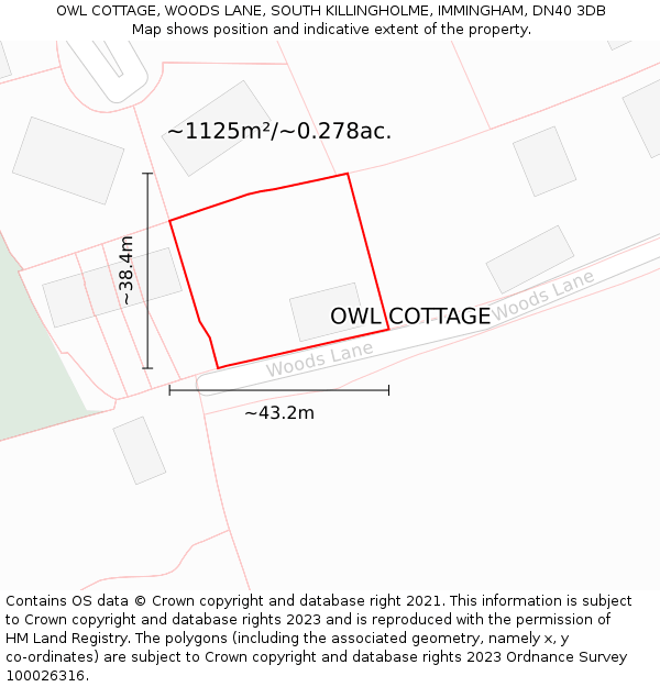 OWL COTTAGE, WOODS LANE, SOUTH KILLINGHOLME, IMMINGHAM, DN40 3DB: Plot and title map