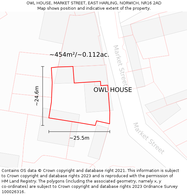 OWL HOUSE, MARKET STREET, EAST HARLING, NORWICH, NR16 2AD: Plot and title map