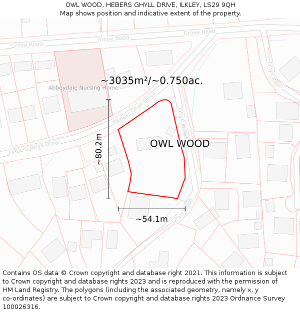 OWL WOOD, HEBERS GHYLL DRIVE, ILKLEY, LS29 9QH: Plot and title map