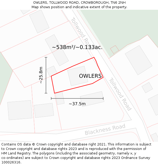 OWLERS, TOLLWOOD ROAD, CROWBOROUGH, TN6 2NH: Plot and title map