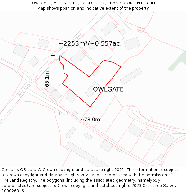 OWLGATE, MILL STREET, IDEN GREEN, CRANBROOK, TN17 4HH: Plot and title map