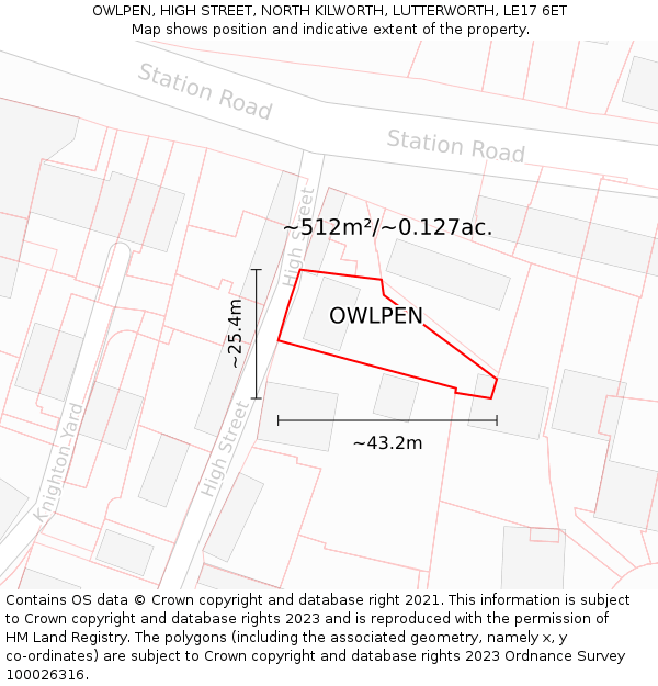 OWLPEN, HIGH STREET, NORTH KILWORTH, LUTTERWORTH, LE17 6ET: Plot and title map