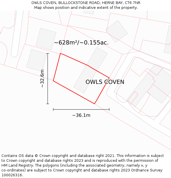 OWLS COVEN, BULLOCKSTONE ROAD, HERNE BAY, CT6 7NR: Plot and title map