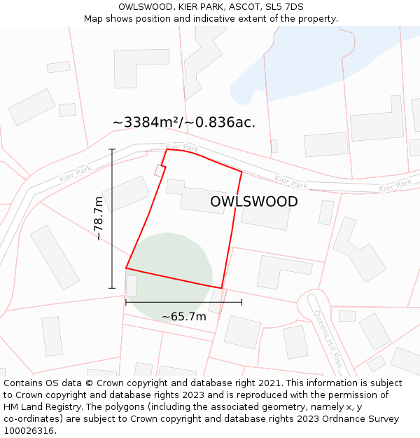 OWLSWOOD, KIER PARK, ASCOT, SL5 7DS: Plot and title map