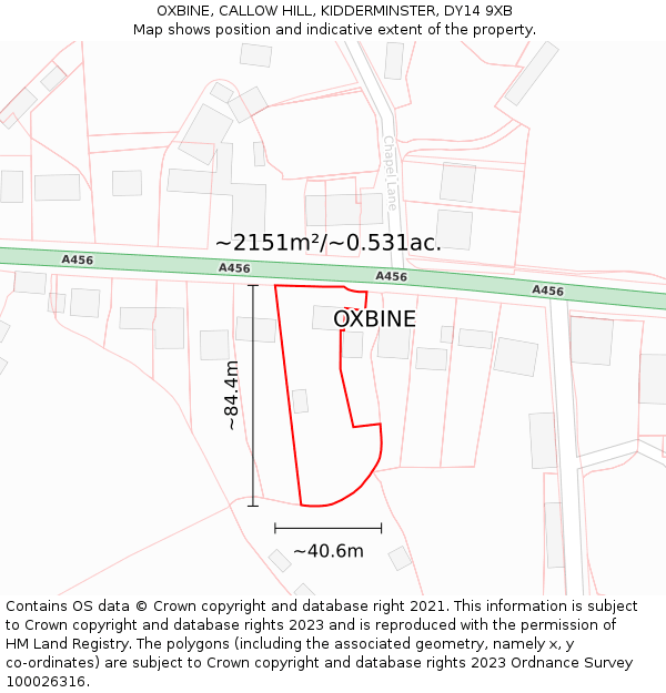 OXBINE, CALLOW HILL, KIDDERMINSTER, DY14 9XB: Plot and title map