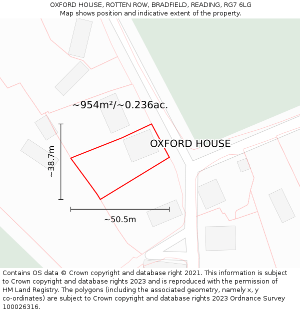 OXFORD HOUSE, ROTTEN ROW, BRADFIELD, READING, RG7 6LG: Plot and title map