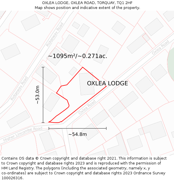 OXLEA LODGE, OXLEA ROAD, TORQUAY, TQ1 2HF: Plot and title map