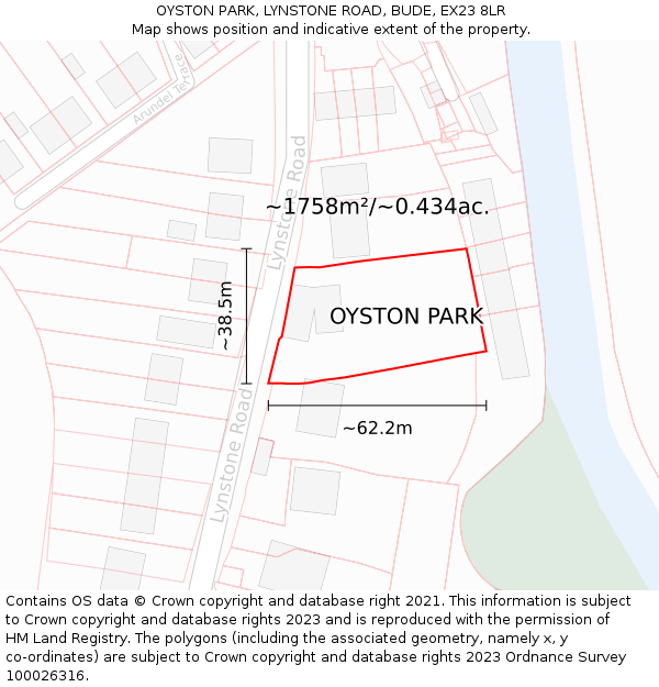 OYSTON PARK, LYNSTONE ROAD, BUDE, EX23 8LR: Plot and title map
