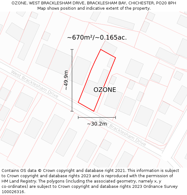 OZONE, WEST BRACKLESHAM DRIVE, BRACKLESHAM BAY, CHICHESTER, PO20 8PH: Plot and title map