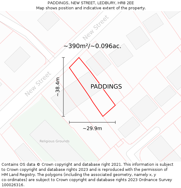 PADDINGS, NEW STREET, LEDBURY, HR8 2EE: Plot and title map