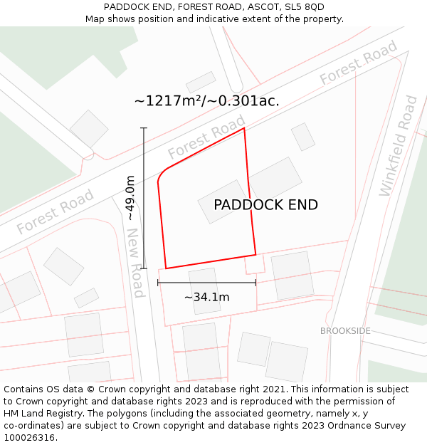 PADDOCK END, FOREST ROAD, ASCOT, SL5 8QD: Plot and title map