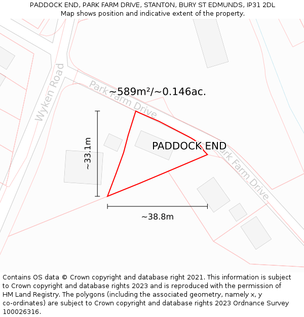 PADDOCK END, PARK FARM DRIVE, STANTON, BURY ST EDMUNDS, IP31 2DL: Plot and title map