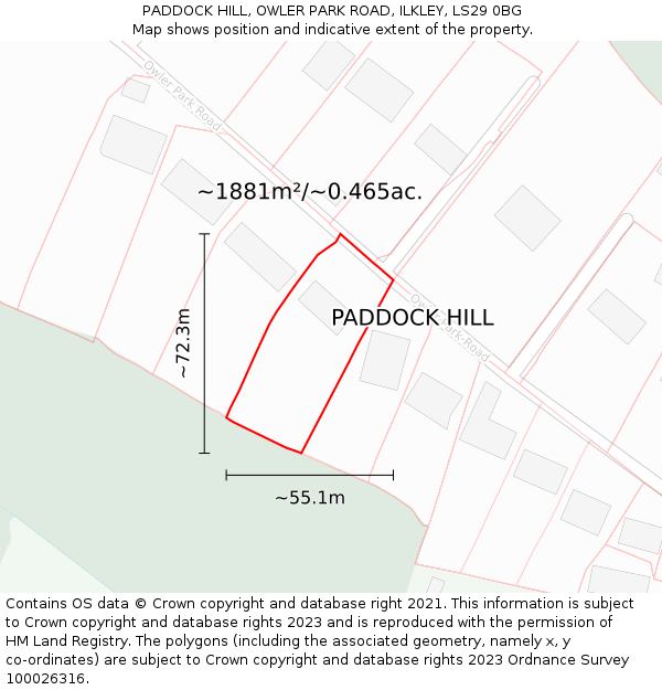 PADDOCK HILL, OWLER PARK ROAD, ILKLEY, LS29 0BG: Plot and title map