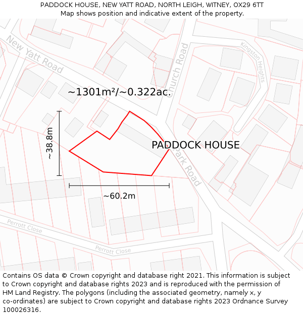 PADDOCK HOUSE, NEW YATT ROAD, NORTH LEIGH, WITNEY, OX29 6TT: Plot and title map