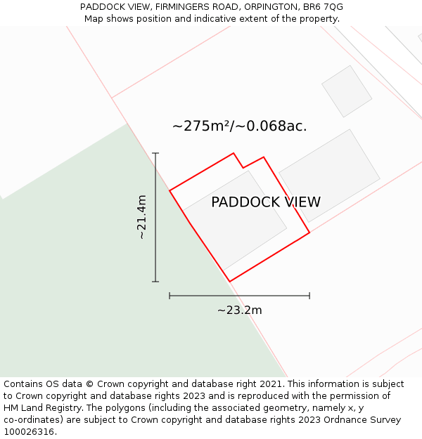 PADDOCK VIEW, FIRMINGERS ROAD, ORPINGTON, BR6 7QG: Plot and title map