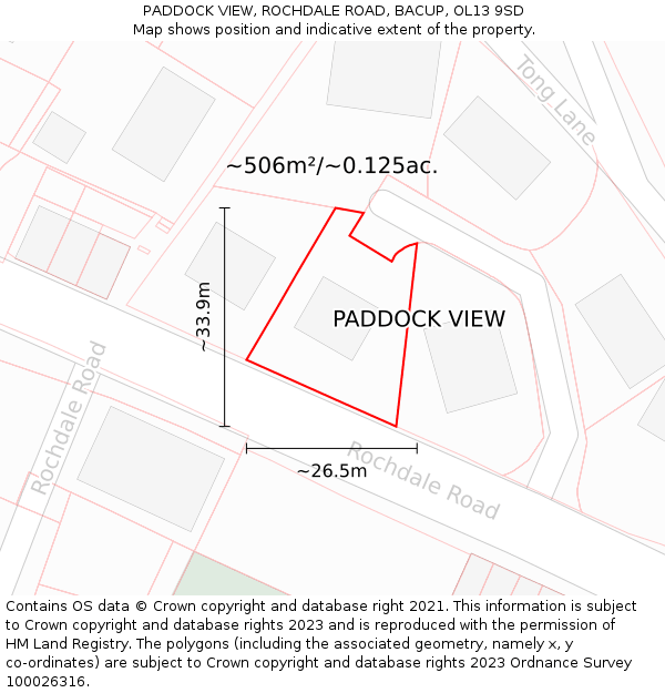 PADDOCK VIEW, ROCHDALE ROAD, BACUP, OL13 9SD: Plot and title map