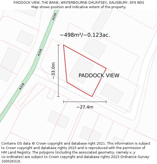 PADDOCK VIEW, THE BANK, WINTERBOURNE DAUNTSEY, SALISBURY, SP4 6EN: Plot and title map