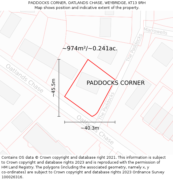 PADDOCKS CORNER, OATLANDS CHASE, WEYBRIDGE, KT13 9RH: Plot and title map