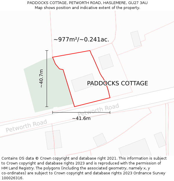 PADDOCKS COTTAGE, PETWORTH ROAD, HASLEMERE, GU27 3AU: Plot and title map