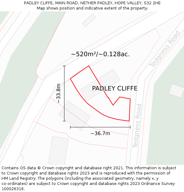 PADLEY CLIFFE, MAIN ROAD, NETHER PADLEY, HOPE VALLEY, S32 2HE: Plot and title map