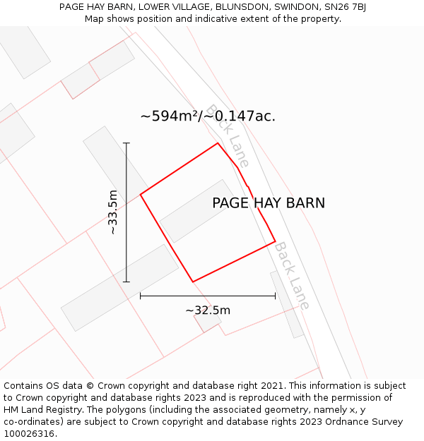 PAGE HAY BARN, LOWER VILLAGE, BLUNSDON, SWINDON, SN26 7BJ: Plot and title map