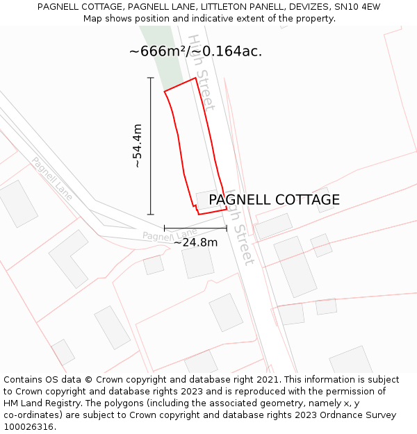 PAGNELL COTTAGE, PAGNELL LANE, LITTLETON PANELL, DEVIZES, SN10 4EW: Plot and title map