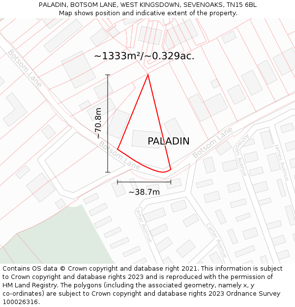 PALADIN, BOTSOM LANE, WEST KINGSDOWN, SEVENOAKS, TN15 6BL: Plot and title map