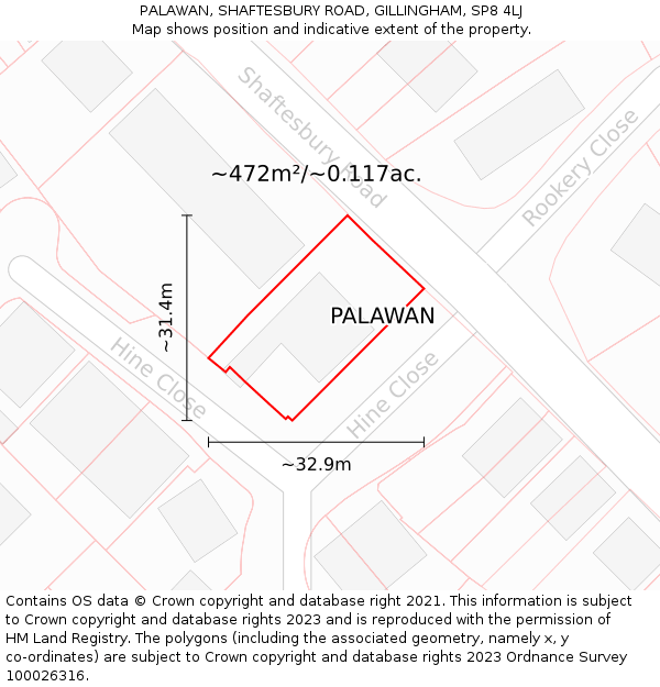 PALAWAN, SHAFTESBURY ROAD, GILLINGHAM, SP8 4LJ: Plot and title map