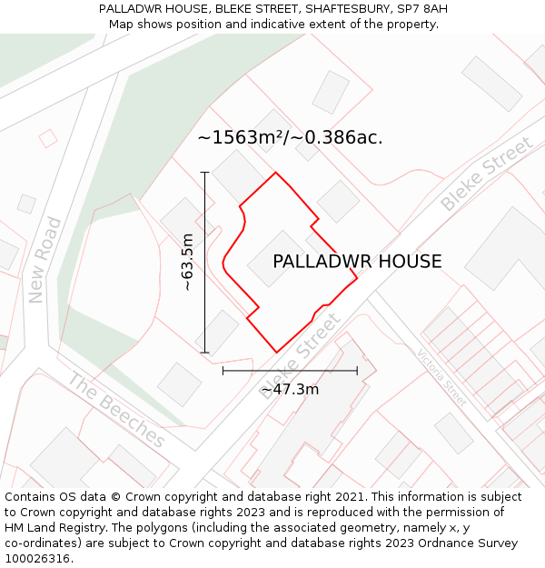 PALLADWR HOUSE, BLEKE STREET, SHAFTESBURY, SP7 8AH: Plot and title map