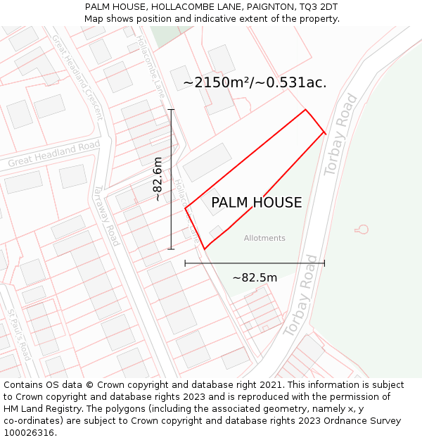 PALM HOUSE, HOLLACOMBE LANE, PAIGNTON, TQ3 2DT: Plot and title map