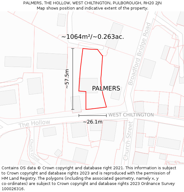 PALMERS, THE HOLLOW, WEST CHILTINGTON, PULBOROUGH, RH20 2JN: Plot and title map