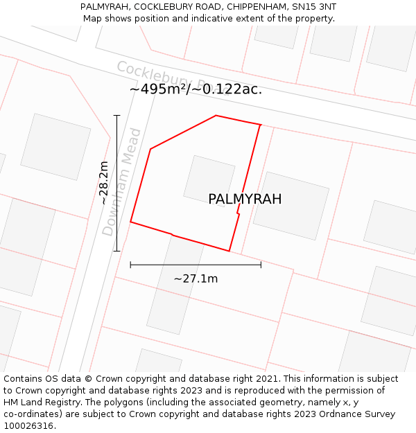 PALMYRAH, COCKLEBURY ROAD, CHIPPENHAM, SN15 3NT: Plot and title map