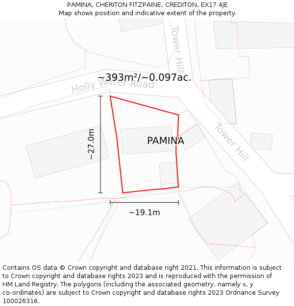 PAMINA, CHERITON FITZPAINE, CREDITON, EX17 4JE: Plot and title map