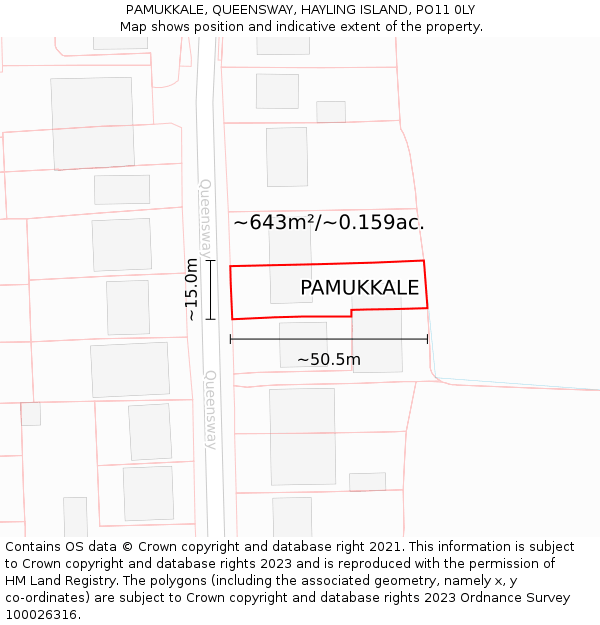 PAMUKKALE, QUEENSWAY, HAYLING ISLAND, PO11 0LY: Plot and title map